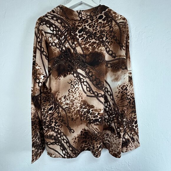 Chico's Womens Animal Links Cowl Neck Tunic Top Size 3 Brown & Beige Knit New - Picture 2 of 8
